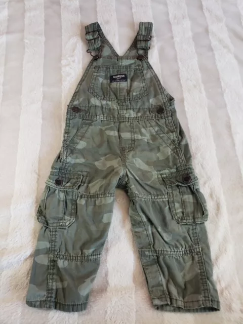 Baby Boys Girls Oshkosh BGosh Green Army Camo Khaki Overalls 12 Months EUC