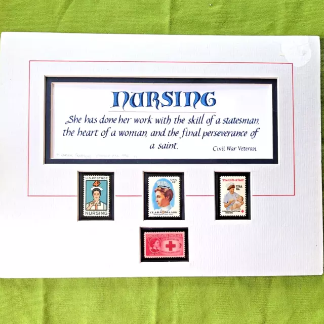 Larry Gabler Postscripts 1995 US Nurses Stamps W/Calligraphy Matted