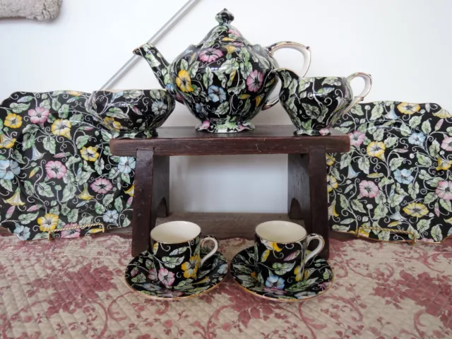 Vintage Royal Winton Chintz Morning Glory Tea Set for 2 Teapot 9 Pieces Rare!