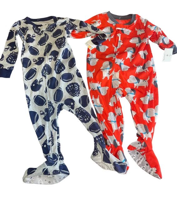 CARTER'S Lot of 2 Boys Size 12 Months Footed Pajamas Sports and Dog Print