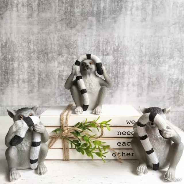 No Evil See Hear Speak Lemur Statue - Set of 3 Home Garden Statue Decor Ornament