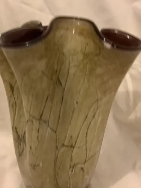 Vintage Hand-Blown Art Glass Marble Handkerchief Vase, 26 cm