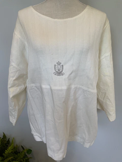 Vintage CODE BLEU JAPAN Womens Size Large Ivory 3/4 Sleeve Pullover Logo Top