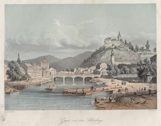 Graz Gesamtansicht Original Stahlstich French 1855