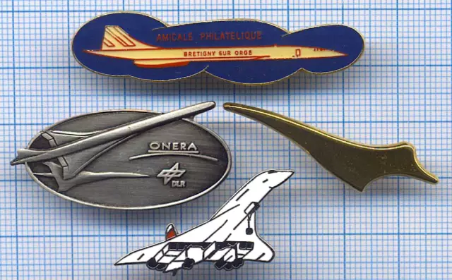 Lot Pin's Avions CONCORDE Brétigny Philatélique ONERA dont ARTHUS BERTRAND & D&M