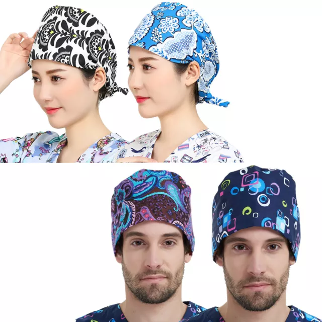 Women Men Floral Printing Scrub Cap Hat Head Wear Adjustable Work Accessories