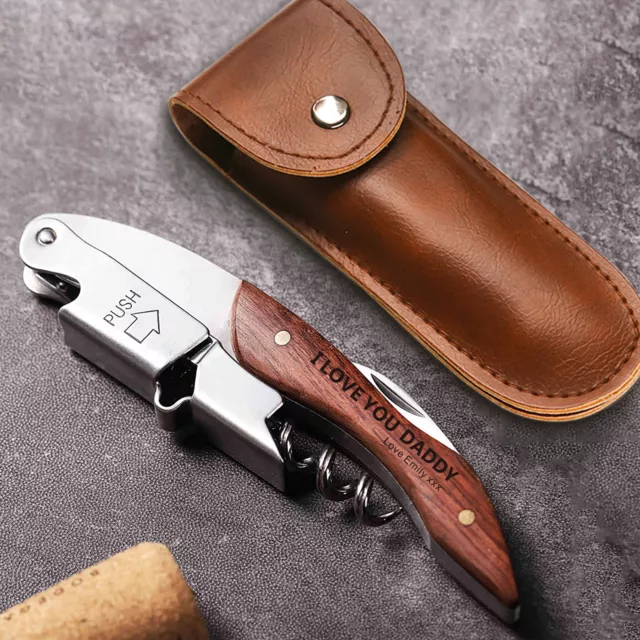 Personalised Bottle Opener Engraved Corkscrew Holster Wood Handle Beer Opener