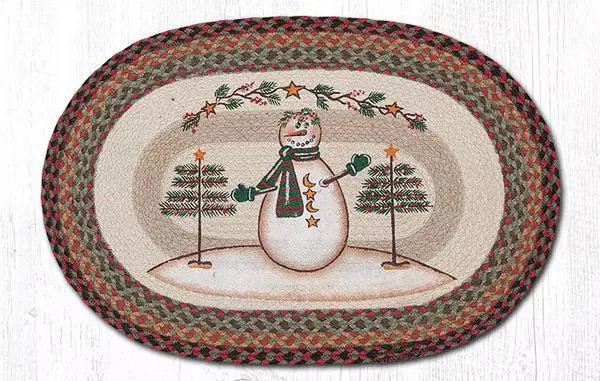 Braided Jute Stenciled Print Oval Area Rug. Earth Rugs. MOON & STAR SNOWMAN