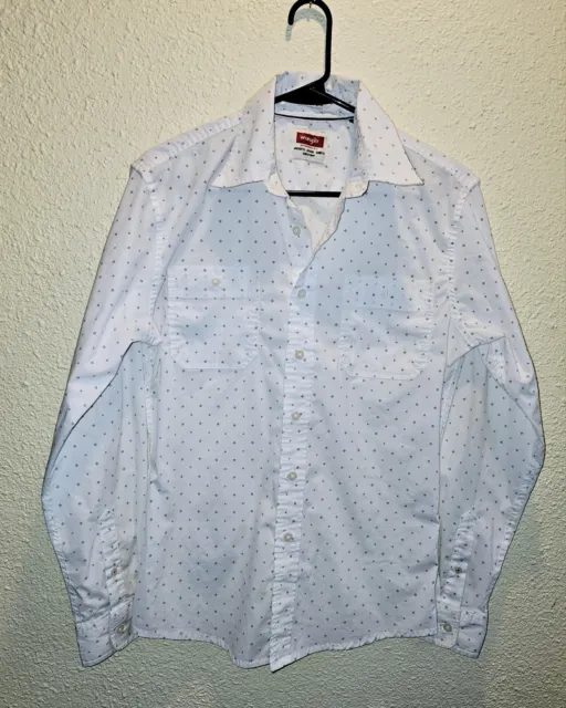 WRANGLER MENS SMALL Button Down Long Sleeve Western Shirt White Modern ...