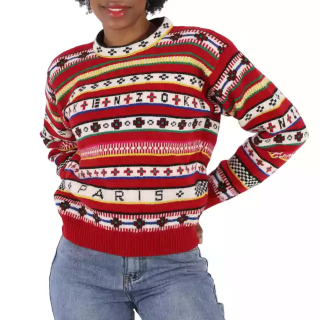 Kenzo Fairisle Intarsia Striped Wool And Cotton Sweater, Size X-Small
