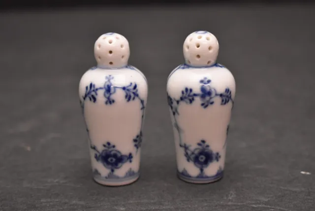 Pair Of Antique Royal Copenhagen Blue Fluted Salt & Pepper Shakers