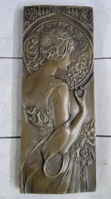 100% Solid Real Bronze Art Deco Nouveau Bas Relief  Award Trophy Collector Decor