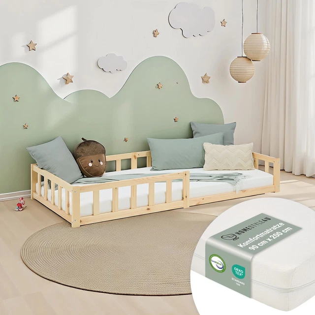 Cadre De Lit 90x200 Cm Homestyle4u – Bois Chêne Blanc – Pour Senior – Confortable