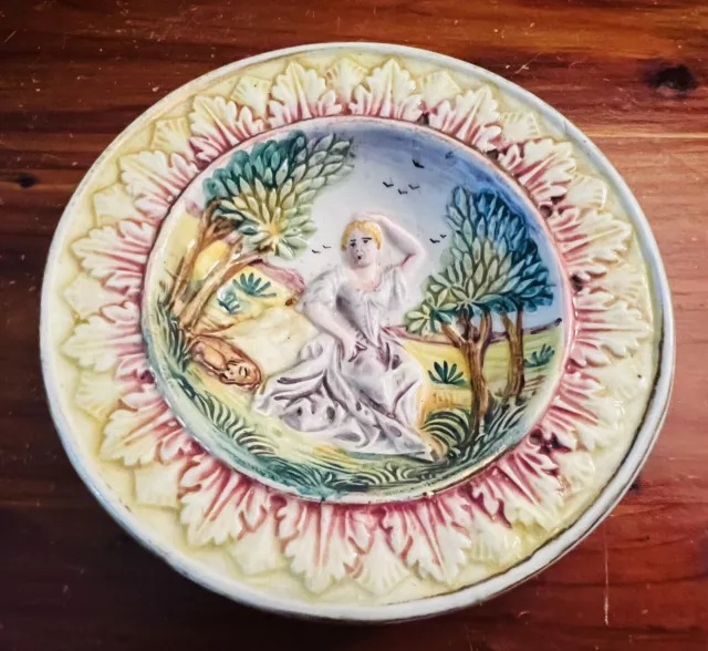 Capodimonte Italian Art 3D Porcelain  Lady Design 4.5” Trinket Bowl Plate