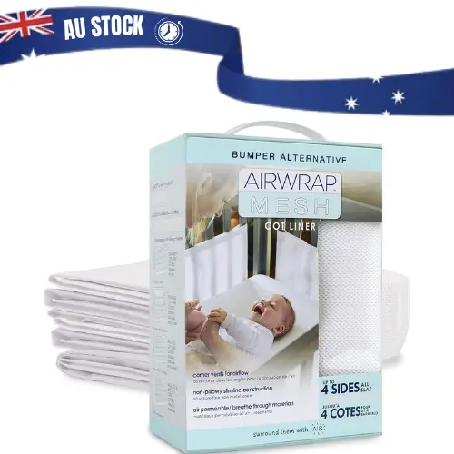 Airwrap 4 Sides Mesh Cot Liner White Cotton Adjustable Breathable for Infant Bed