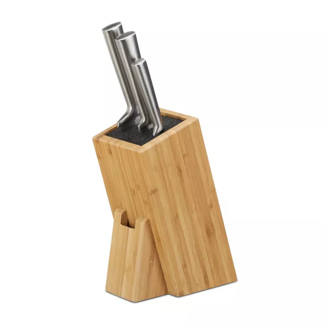 Ceppo porta-coltelli da cucina con setole, legno di bambù blocco per 6 coltelli