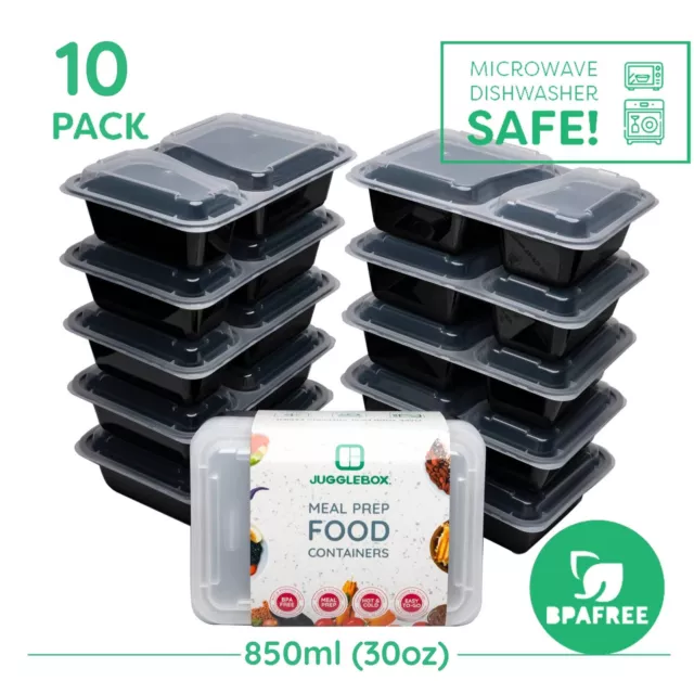 10x Two Compartment Reusable Meal Prep Food Storage Bento Lunch Box Containers