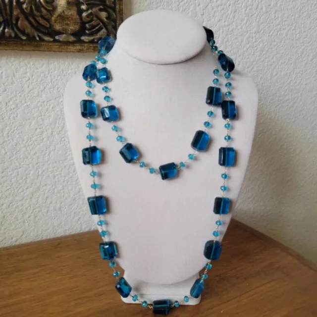 Vintage Blue Glass Bead Necklace