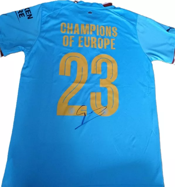 Hand Signed Pep Guardiola Manchester City Champions of Europe 2022/23 Shirt (3)