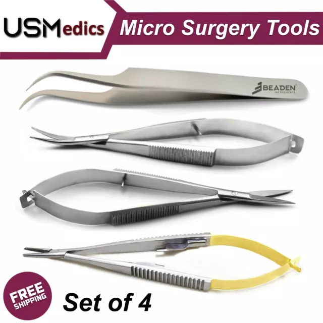 Microsurgery Noyes Scissors Suture Tying Forceps Castroviejo Needle Holder TC CE