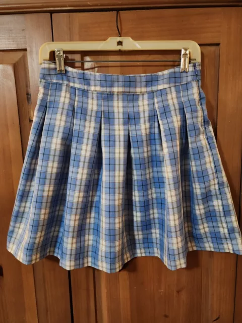 Garage Plaid Blue & White Plaid Pleated Flare Skirt Size S G