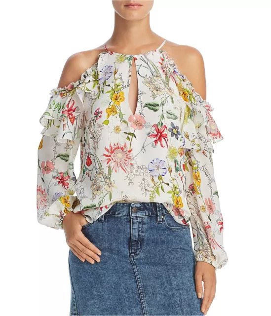 Parker Womens Abby Floral Cold Shoulder Blouse, Multicoloured, X-Small