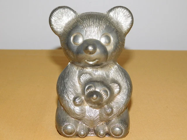 Vintage 5" High Metal Bear & Cub Coin Bank