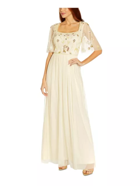 ADRIANNA PAPELL WOMENS Ivory Lined Flutter Sleeve Formal Gown Dress 2 ...