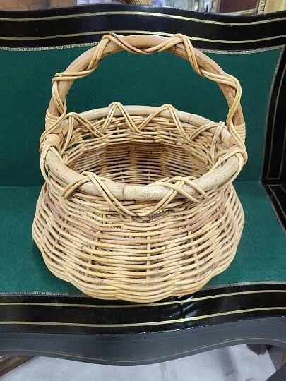 Grand Panier En Osier Vintage Avec Anse - Idéal Pour Les Courses, Champignons Ou Déco