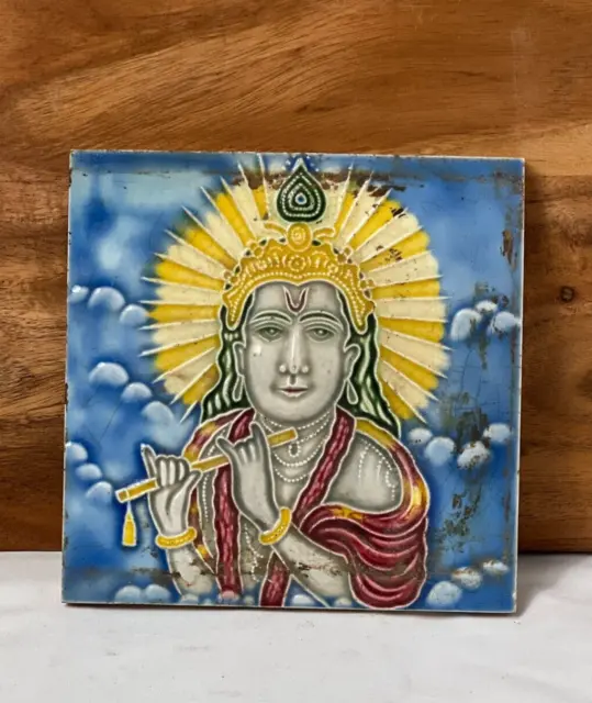 Vintage Ceramic Porcelain Tile Lord Krishna Indian Mythology #Porcelain tile