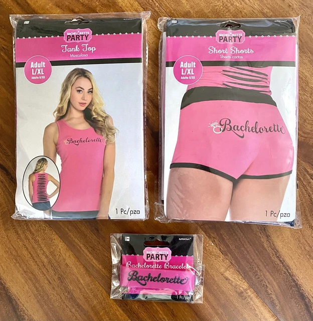 Nwt Bachelorette 3 Pc Set L/Xl Tank Top, Short Shorts, Bracelet Pink Wedding