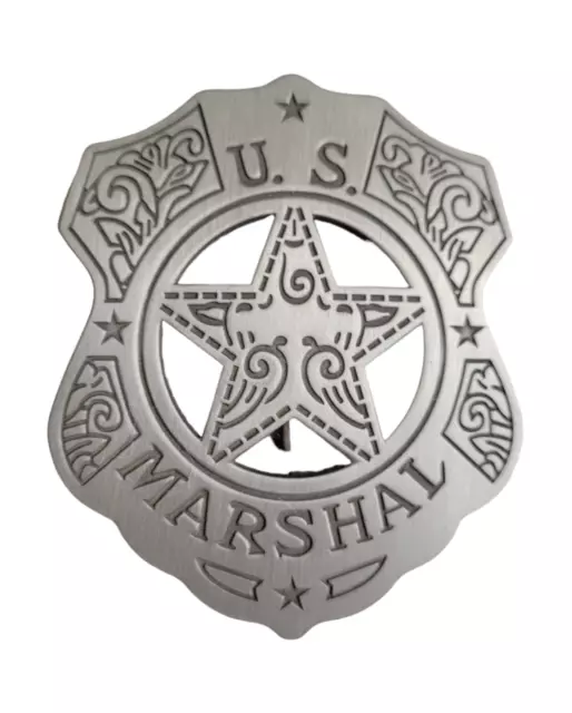 Collectable Western Badge Old West Silver US Marshal Filigree Shield Badge