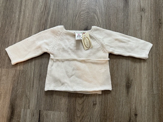Vintage Bonpoint Paris 100% Wool Cardigan Sweater Size 3M NOS Italy