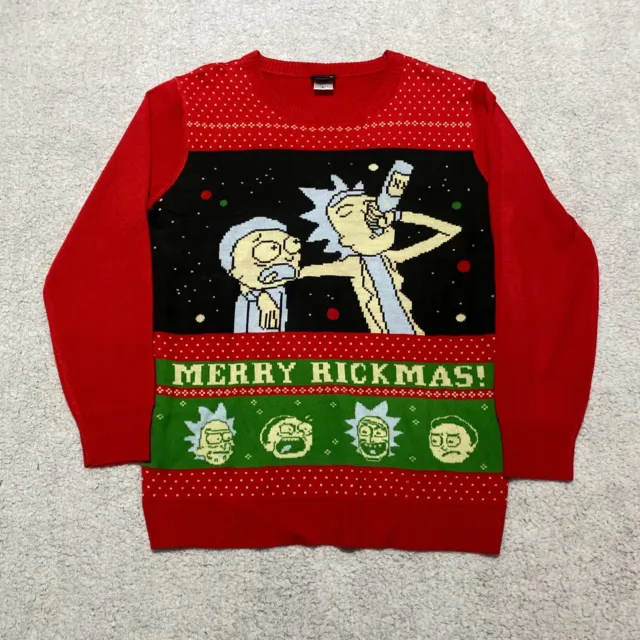 Rick and Morty Mens Ugly Christmas Sweater Large Pullover Merry Rickmas Beer