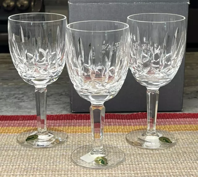 Set 3 Waterford Kildare Water Goblet Crystal Cut Plain Base with Original Box