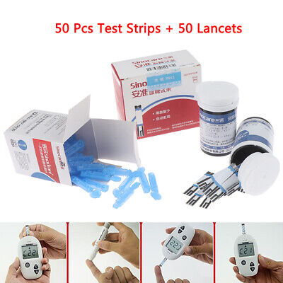 Tiras reactivas de glucosa en sangre para diabéticos 50 piezas + papel de prueba 50 piezas lancetas agujas TA
