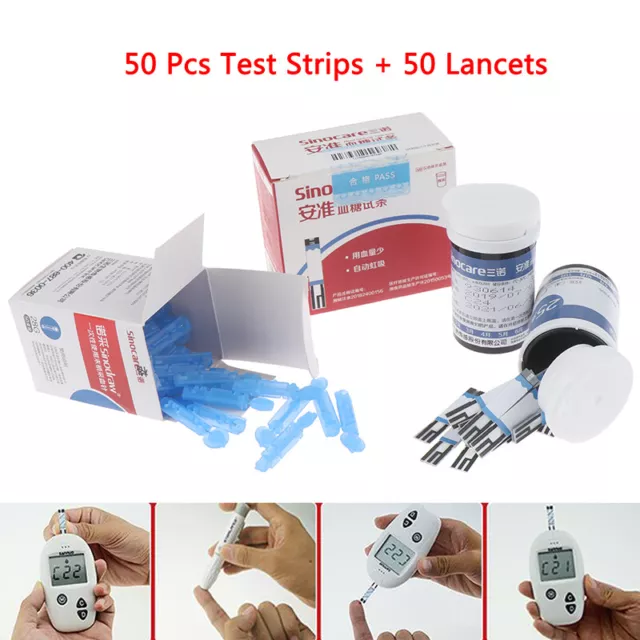 Tiras reactivas de glucosa en sangre para diabéticos 50 piezas + papel de prueba 50 piezas Lancets NeedleYUZ8