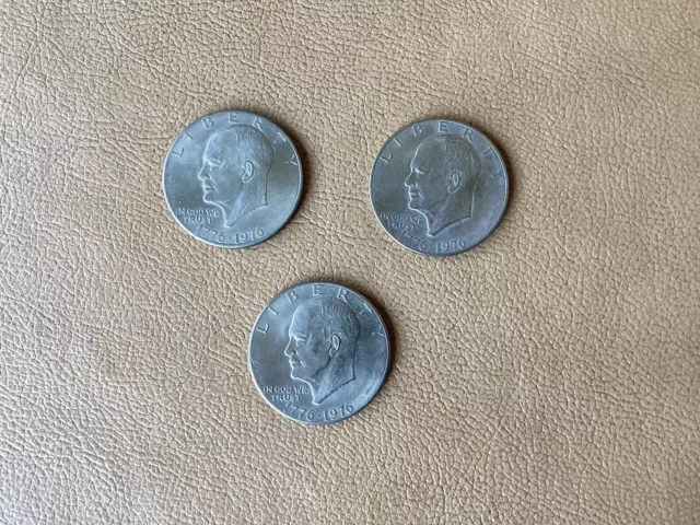 Lot of 3 -  1776-1976  Eisenhower Liberty Bell Moon Dollar US Bicentennial coins