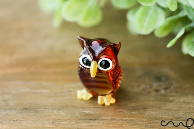 Handmade Brown Little Glass Owl Gloss Garden Decor Ornament Gift Terrarium