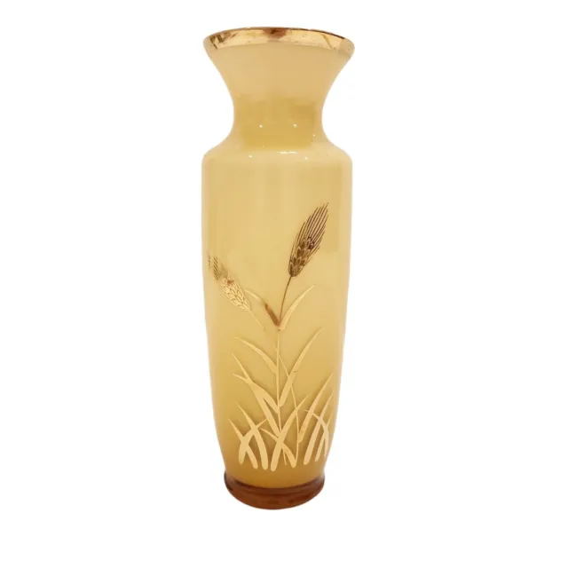 Vintage 8" Gilded Glass Vase Butterscotch Yellow Gold Wheat Japan  Enesco Import