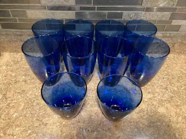 Vintage Cobalt Blue Drinking Glasses Tall And Small Set Of 10 Weighted Bottoms