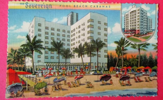 Birdseye View Miami Beach Florida Sands Motel roadside 1950s Postcard pool  7795
