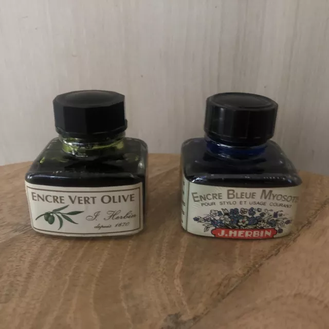 Lot De 2 Encre Herbin Vert Olive Bleue Myosotis Neuves