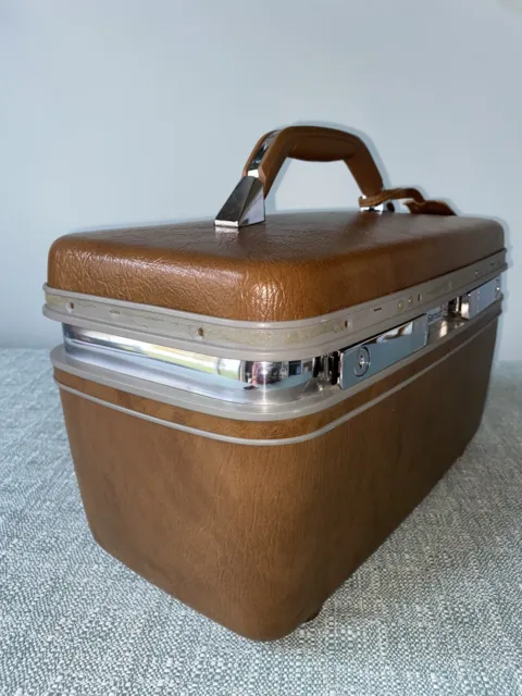 Vtg Samsonite PROFILE II Train Case Gold/Brown Hard Side Shell Makeup Luggage 2