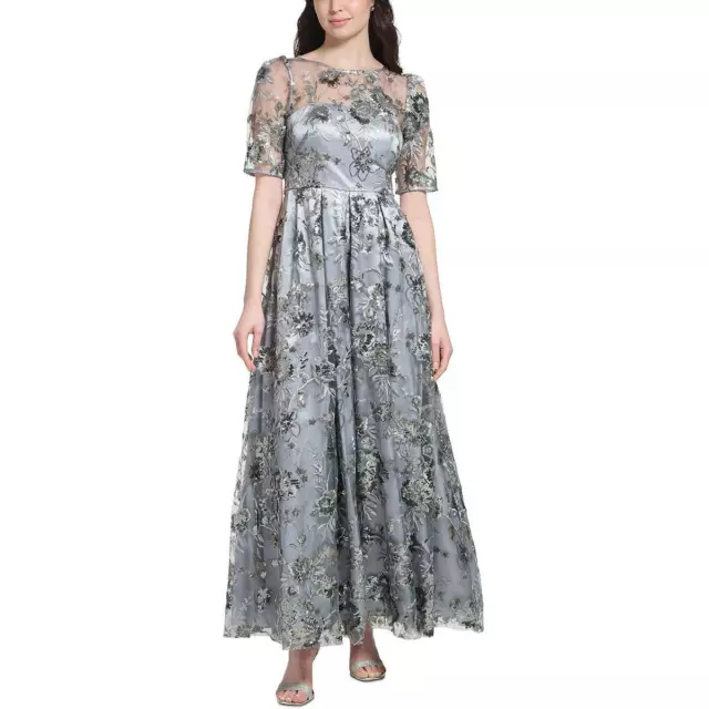 Eliza J Womens Gray Floral-Embroidered Long Evening Dress Gown 6 BHFO 1265