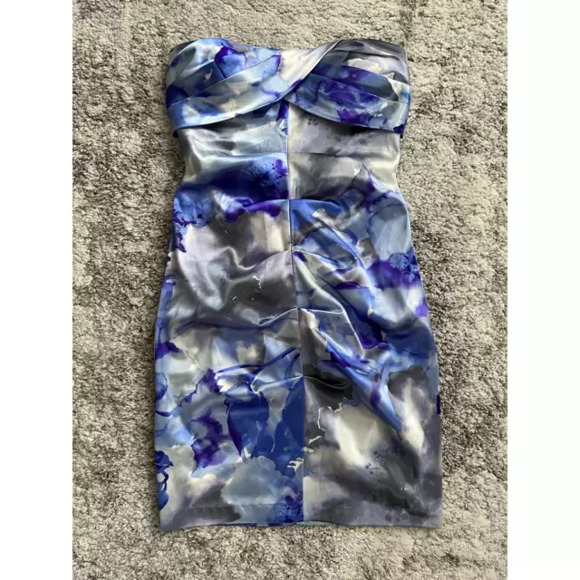 Jump Apparel Womens Bodycon Dress Blue Watercolor Stretch Mini Ruched Sexy 7/8