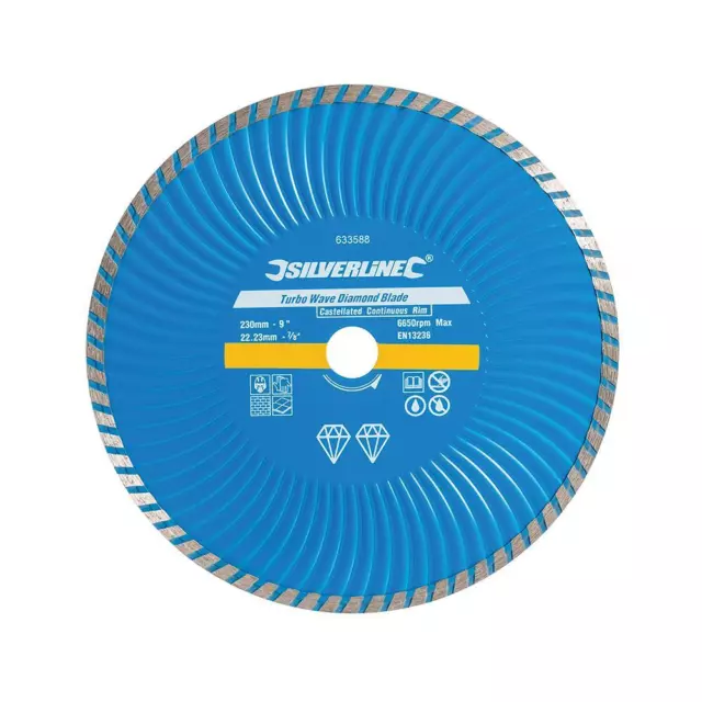 Silverline Disque diamant à tronçonner Turbo Wave 230 x 22,23 mm à bordure co...