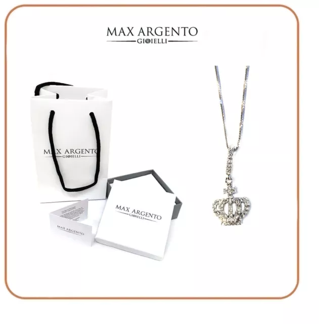 Collana In Argento 925 Catenina Con Ciondolo  Corona Con Zirconi