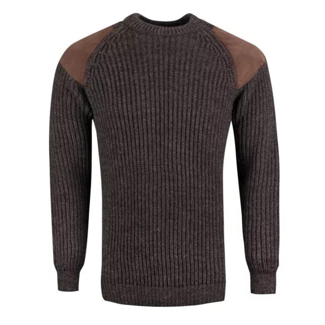 Pure British Wool Countryman Patch Ras Cou Marron Pull - Fabriqué En UK