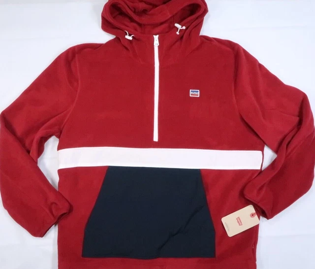 $120 Nwt Levis Vintage Y2K Mens Xl Fleece Hoodie 1/2 Zip Pullover Sweatshirt Ls
